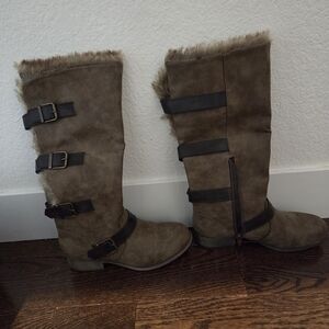 Kohl's Brown Faux Fur Buckle Boots